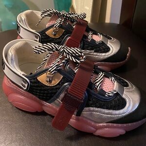 Moschino Black and Pink Sneakers with Silver Accents